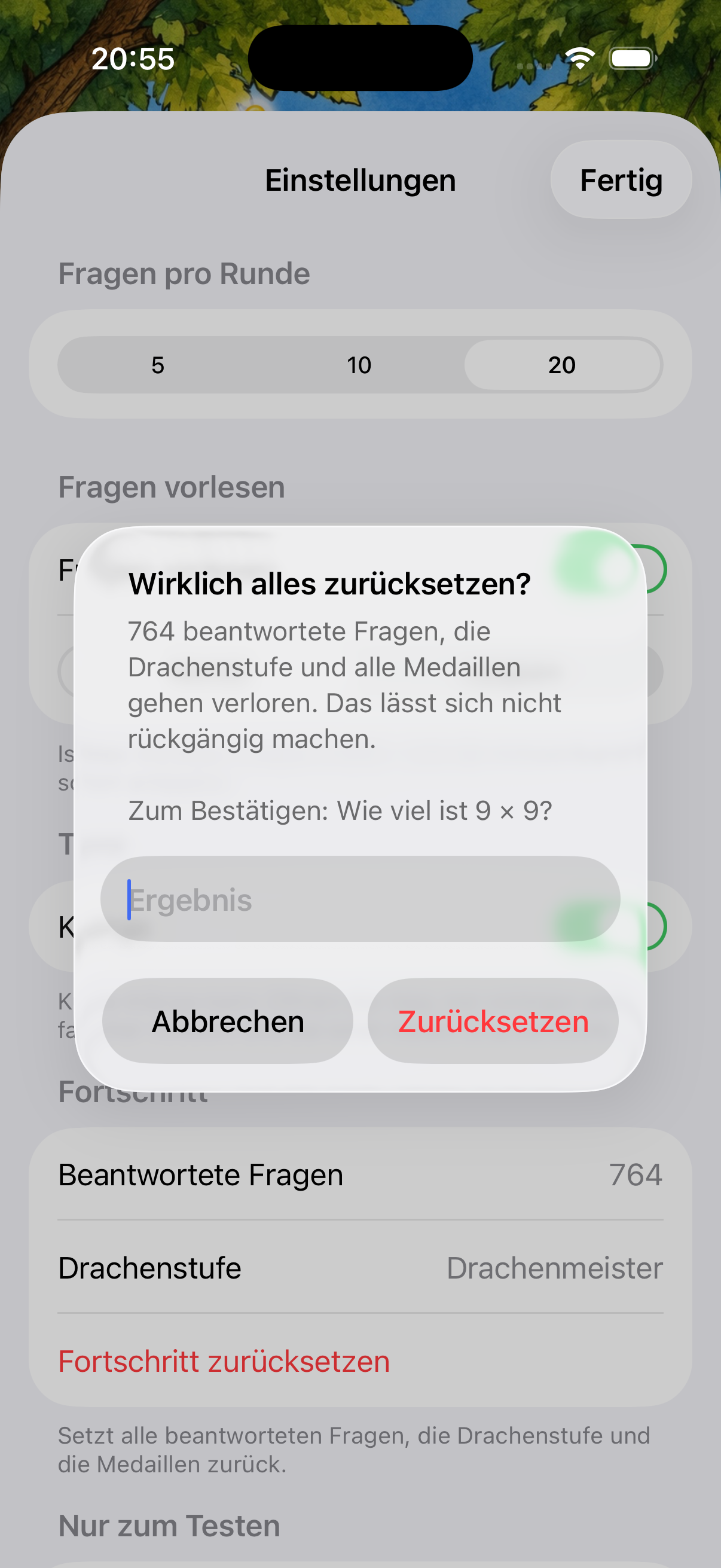 Geschütztes Zurücksetzen des Fortschritts